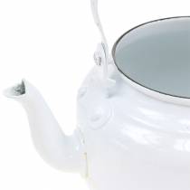 Product Decorative teapot, planter, metal, white, shabby chic, Ø8.6cm, H16cm, vintage decorative flower pot