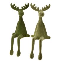 Product Sitting moose flocked Shelf sitters Christmas Green 31cm 2pcs
