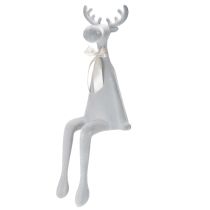 Product Beflocked Grey Elk Figurine with Bow, 80cm Sitting Edge Decoration