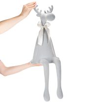 Product Beflocked Grey Elk Figurine with Bow, 80cm Sitting Edge Decoration