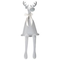 Product Beflocked Grey Elk Figurine with Bow, 80cm Sitting Edge Decoration