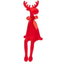 Product Red Flocked Sitting Reindeer Figurine with Bow – 54cm