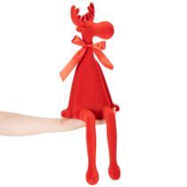 Product Red Flocked Sitting Elk Figurine with Bow, 54 cm, Indoor Decoration