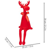 Product Red Flocked Sitting Elk Figurine with Bow, 54 cm, Indoor Decoration