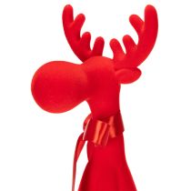 Product Red Flocked Sitting Elk Figurine with Bow, 54 cm, Indoor Decoration