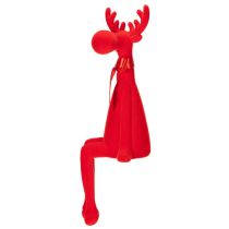 Product Red Flocked Sitting Elk Figurine with Bow, 54 cm, Indoor Decoration