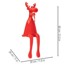 Product Red Flocked Sitting Reindeer Figurine with Bow 80cm