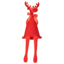 Product Red Flocked Sitting Reindeer Figurine with Bow 80cm
