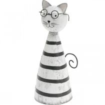 Product Cat with glasses, decorative figure to place, cat figure metal black and white H16cm Ø7cm