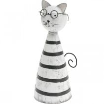 Cat with glasses, decorative figure to place, cat figure metal black and white H16cm Ø7cm