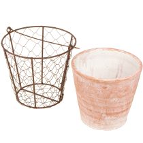 Product Ceramic flower pot basket handle metal brown Ø18cm