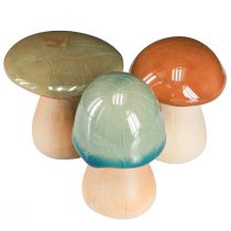 Product Ceramic Mushrooms Decoration Brown Green Blue Autumn Decoration H6-7.5cm 3 pcs