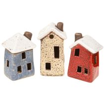 Product Ceramic house Advent decoration cream red grey 8.5/9.5cm 3 pieces
