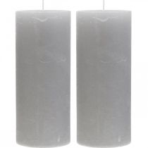 Product Elegant pillar candles, light grey, solid colour, 85×200mm, long burning time, set of 2