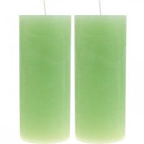 Product Set of 2 solid-colored pillar candles, lime green, 85×200mm, long burning time