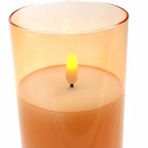 LED candle in a glass real wax orange Ø7.5cm H10cm