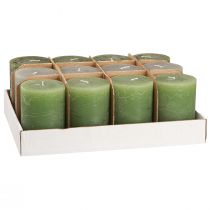 Product Green pillar candles, 3 shades, solid color, rustic, 70x100mm, set of 12, for decoration and Advent