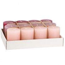 Product Rustic pillar candles in a set of 12, pink & berry color scheme, 60x80mm - Versatile use for decoration and celebrations
