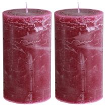 Product Red pillar candles, berry color, dyed throughout, decorative candles 85×150mm, set of 2, versatile