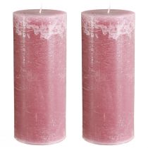 Product Pink pillar candles, antique rose marble look, 85×200mm, set of 2, for decoration & gift