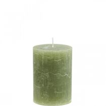 Product Solid coloured candles olive green pillar candles 70×100mm 4 pcs