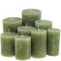 Product Solid colored candles olive green various sizes
