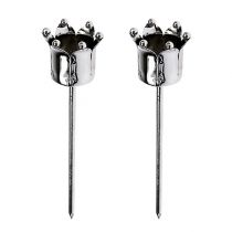 Candle holder crown silver Ø3cm H12.5cm 4 pcs