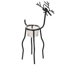 Product Candle Holder Reindeer Black Metal with Removable Tealight Glass 28cm
