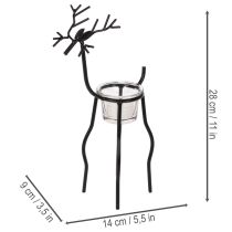 Product Candle Holder Reindeer Black Metal with Removable Tealight Glass 28cm