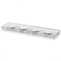 Product Candle holder white candle tray metal wood 60x15x5cm