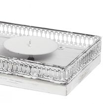 Product Candle holder white candle tray metal wood 60x15x5cm