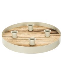 Product Candle Holder for Four Taper Candles Round Wooden Tray 25cm