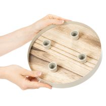 Product Candle Holder for Four Taper Candles Round Wooden Tray 25cm
