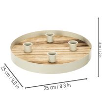 Product Candle Holder for Four Taper Candles Round Wooden Tray 25cm