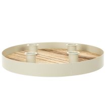 Product Candle Holder for Four Taper Candles Round Wooden Tray 25cm