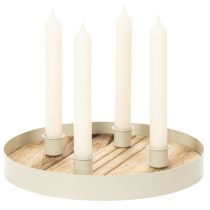 Product Candle Holder for Four Taper Candles Round Wooden Tray 25cm