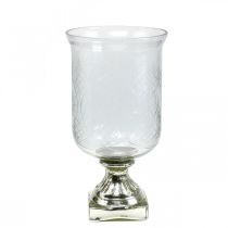 Lantern glass with base antique look silver Ø17cm H31.5cm
