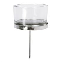 Product Candle Holder with Glass Silver 4 Pcs