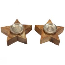 Product Candle holder wooden tealight holder star 15x15x5cm 2pcs