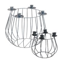 Product Candle holder metal grey mesh basket Ø25/10.5cm set of 2