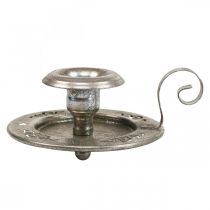 Product Candle holder metal candle plate with handle silver Ø12cm