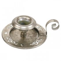 Product Candle holder metal candle plate with handle silver Ø12cm
