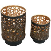Candle holder metal black/gold stars H13.5cm/19cm set of 2