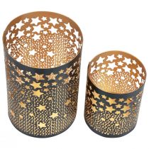 Product Candle holder metal stars black/gold H10/15cm set of 2