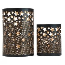 Candle holder metal stars black/gold H10/15cm set of 2