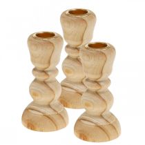 Product Candlestick wood candlestick turned country house H11cm 3pcs