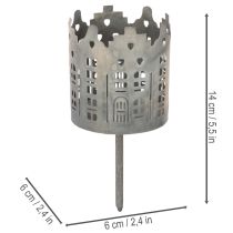 Product Set of 2 Metal Tealight Holders with Spike in House Design 6cm Silver