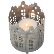 Product Set of 2 Metal Tealight Holders with Spike in House Design 6cm Silver