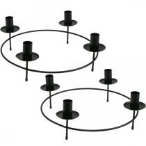Product Candle ring, stick candles, candle holder, black, Ø33.5 cm, H11 cm, 2 pieces