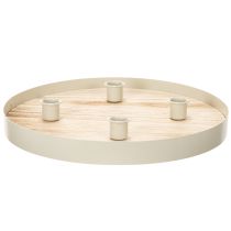 Product Round Wooden Candle Tray for Four Taper Candles - 30cm